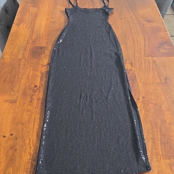 Bebe Black Sequin Bodycon Slip Maxi Dress Gown Size Small - Picture 5 of 12